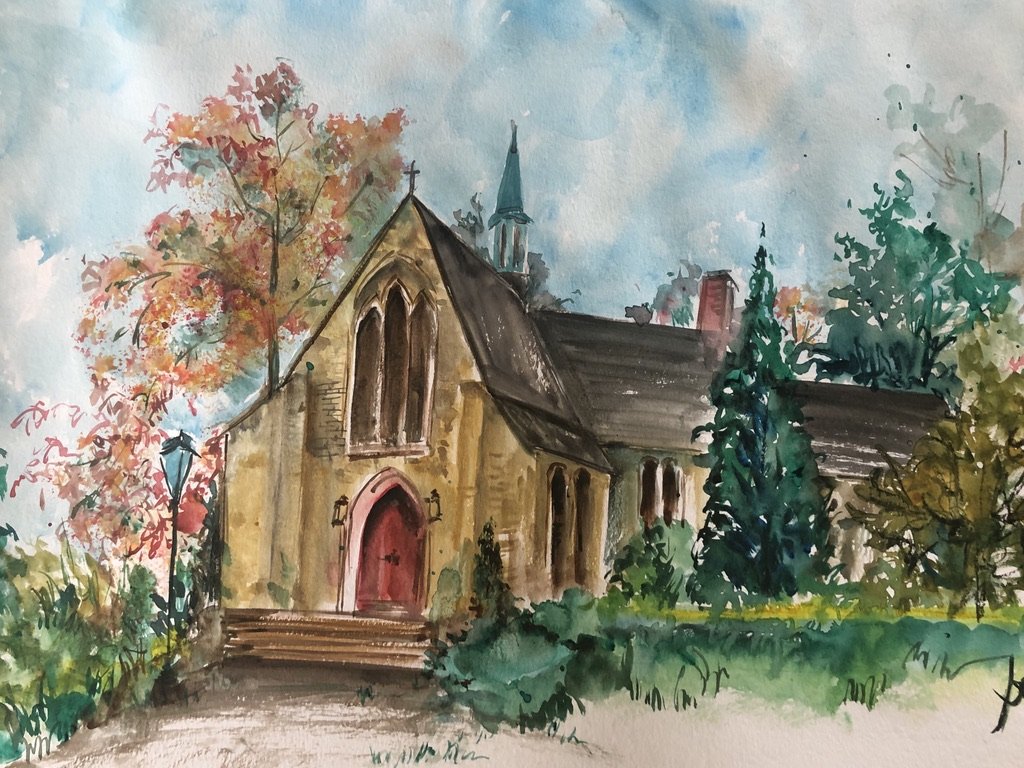 Scenic 84 (Scarsdale Chruch),  watercolor, 24" * 18,  $ 300