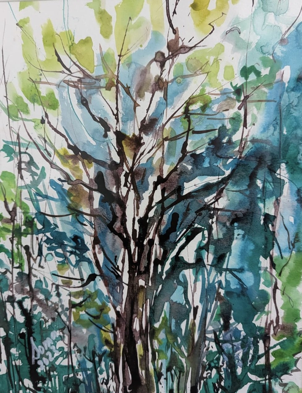 Flow 54 (dancing tree), Ink and watercolor,  14" * 11", $ 200