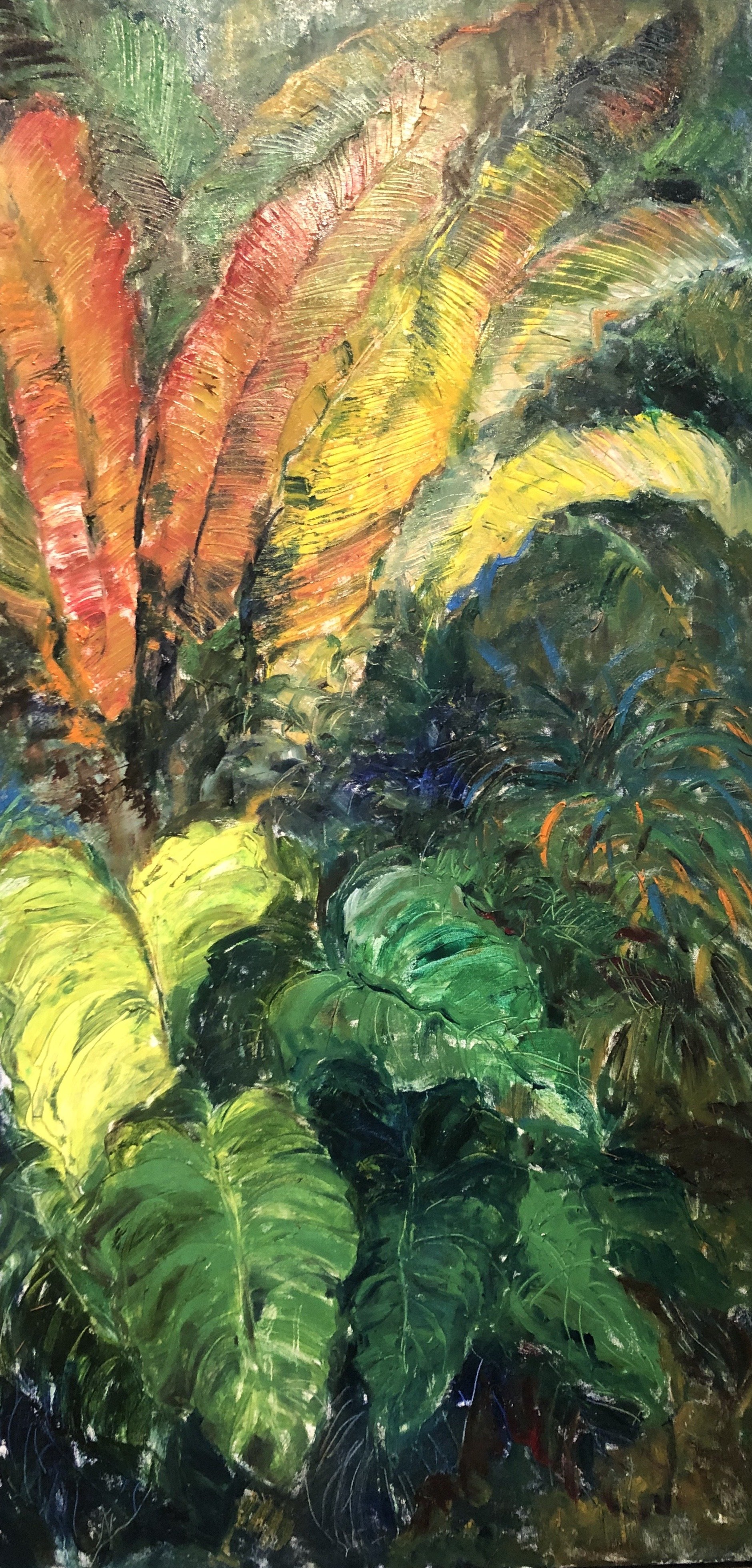 Scenic 91 Canna Leaves),  Oils SOLD, 47"*23" , $500