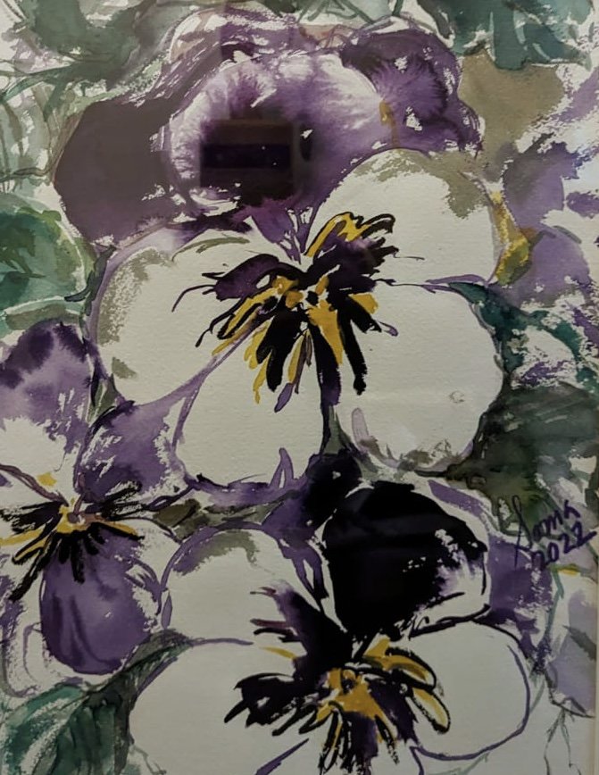 Flow 58 (Pansies) , watercolor, 14" * 11", $ 200