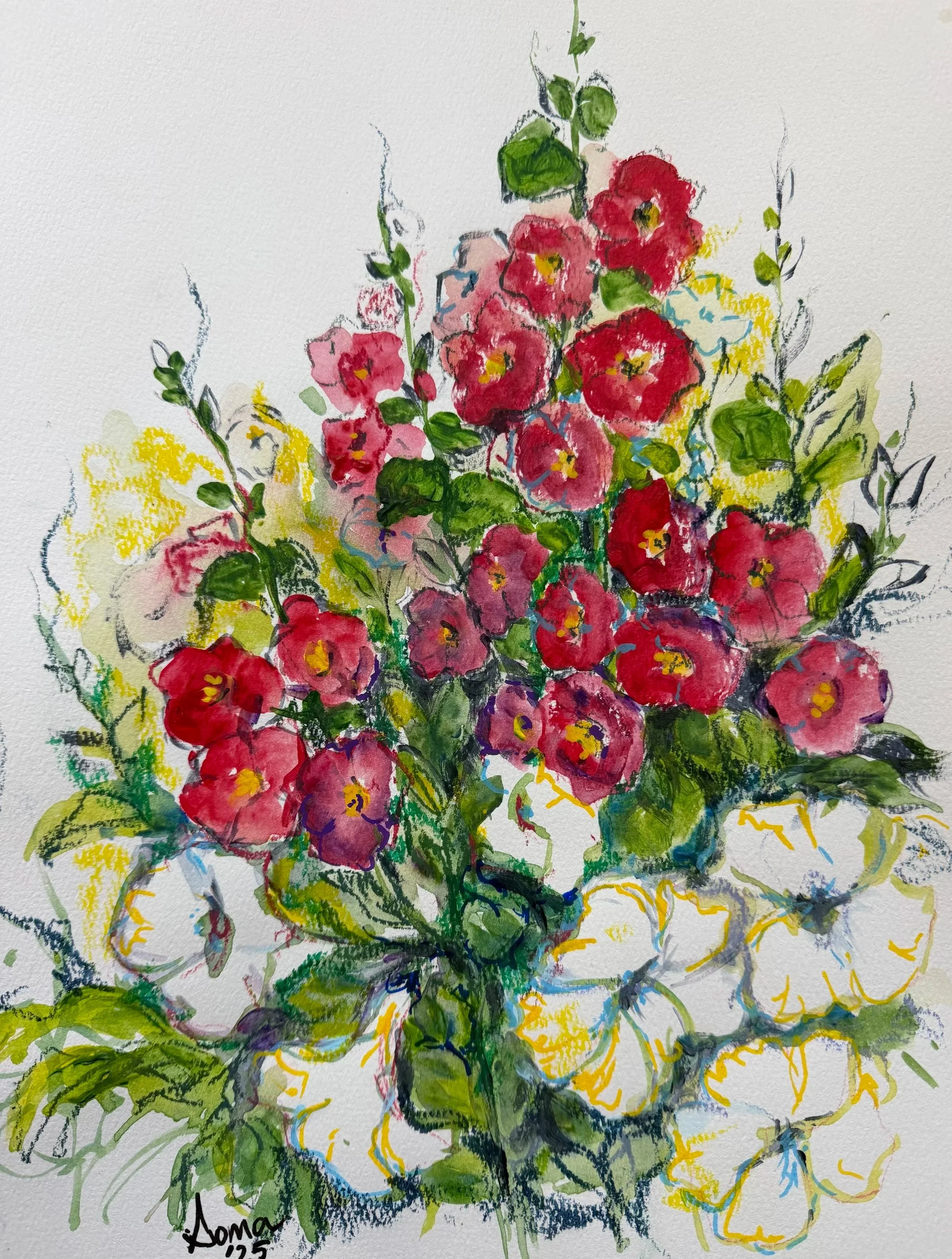 Petunia bouquet , 11'*14' mixed media on paper -$200