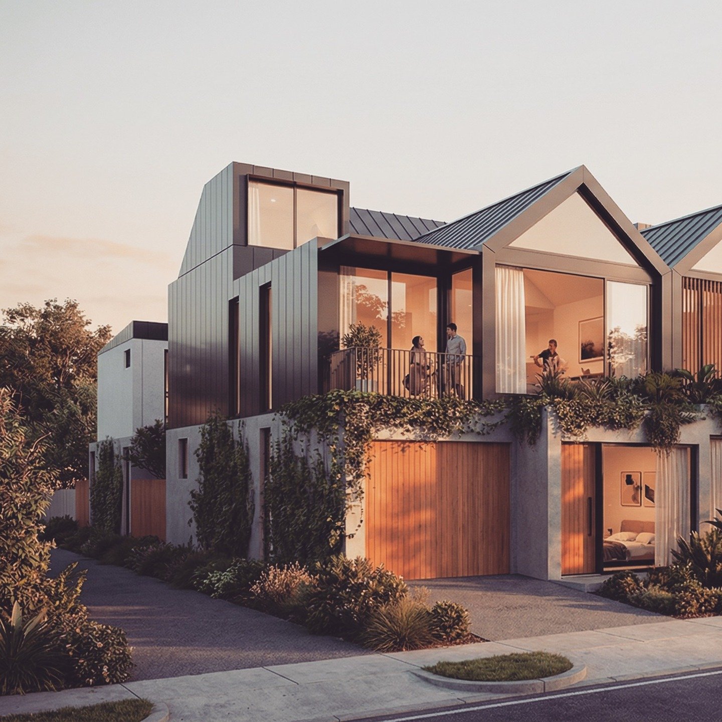 Flashback to our terraces project that didn't get built (change of owners who wanted more density). One of the great advantages of AI image generation is turning our clay 3D models into quick renderings to explore different materials and bring back t