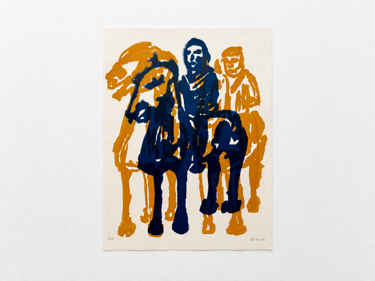 Abstract Navy and Ochre Figurative Print.png