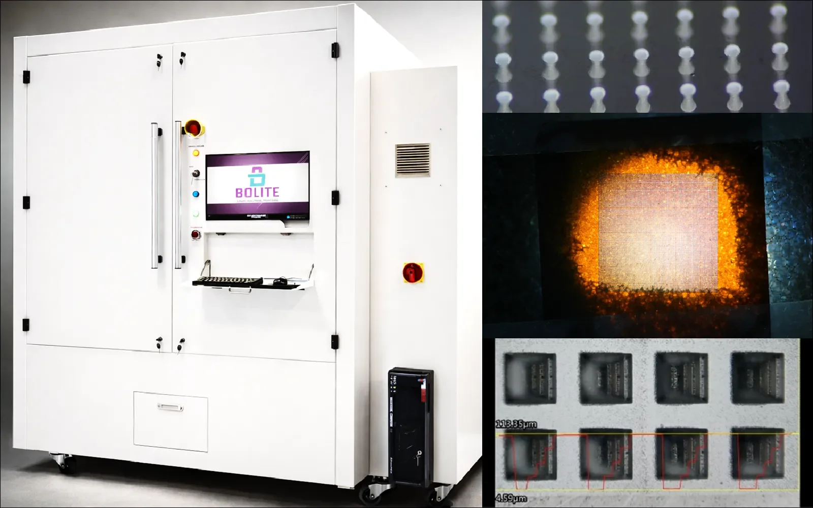 Laser micro-drilling and free-form cutting examples on sapphire, SiC, coated glass and PI film