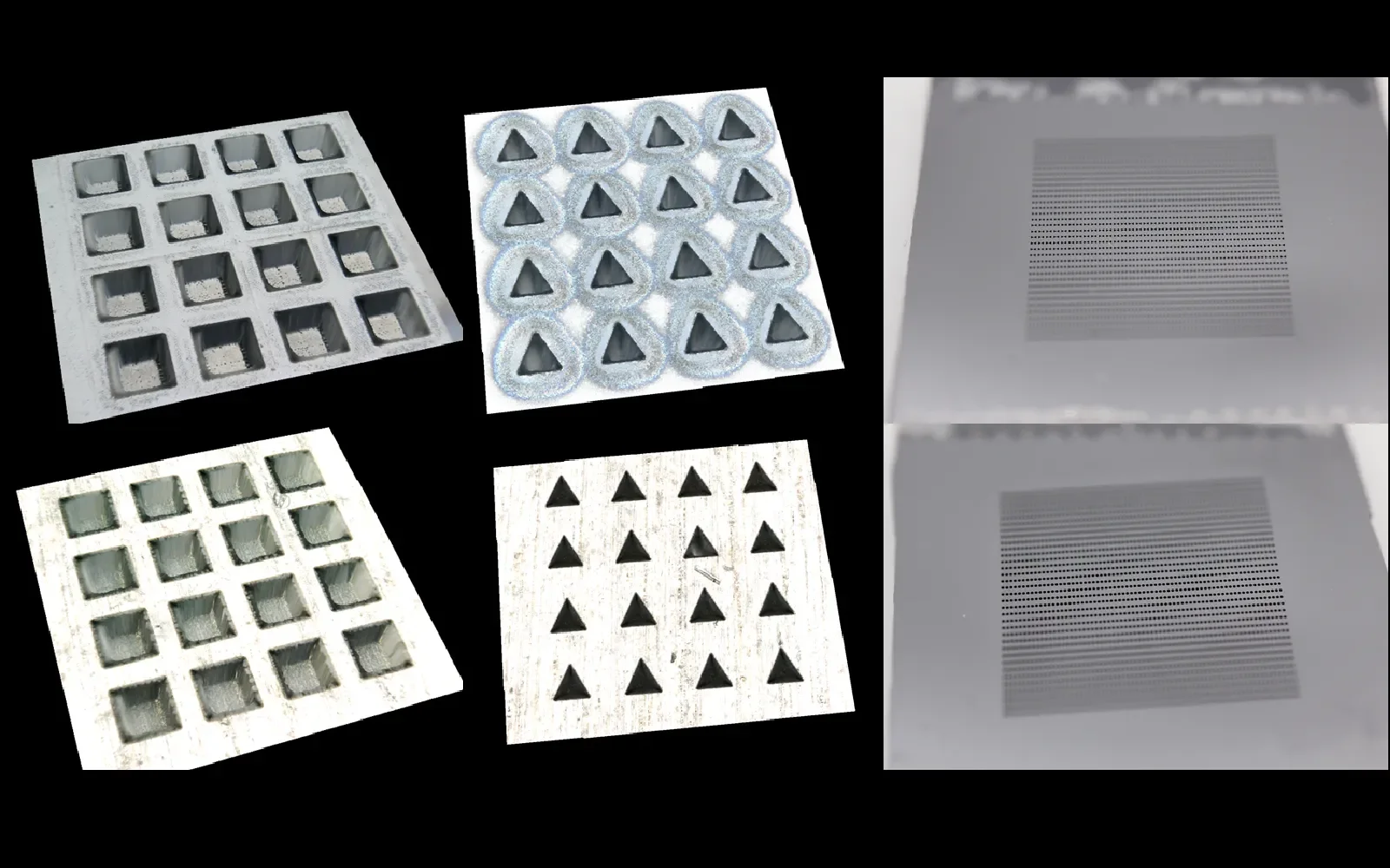 Circular, triangular and square blind-hole arrays fabricated by laser