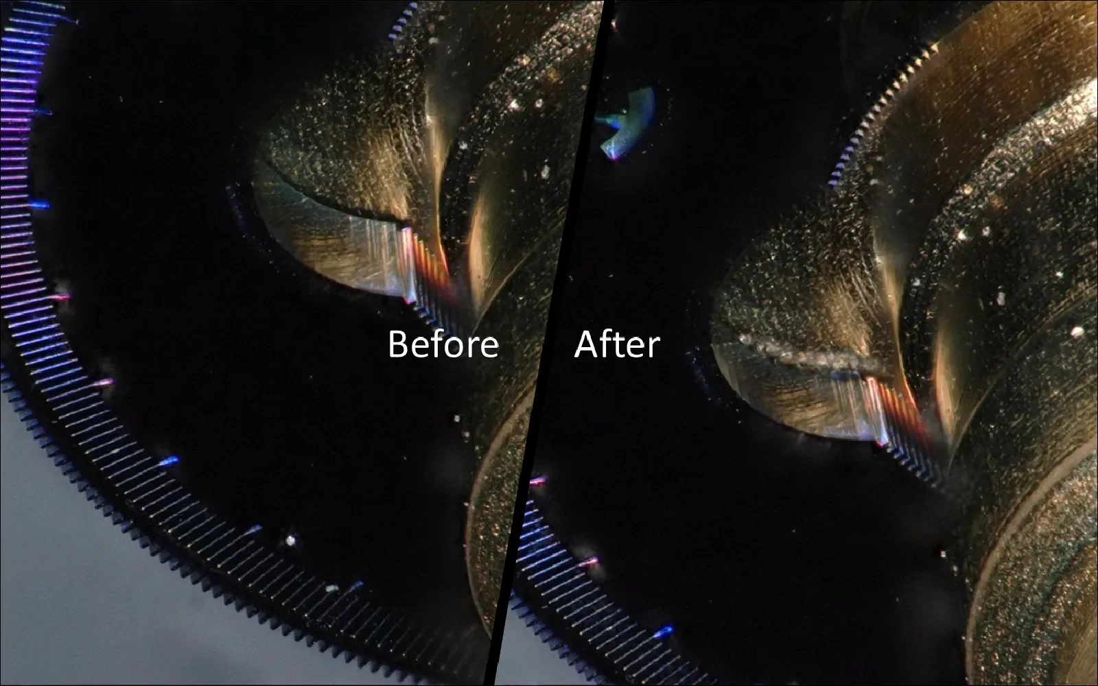 Laser welding of a copper nickel zinc hour socket and silicon watch gear