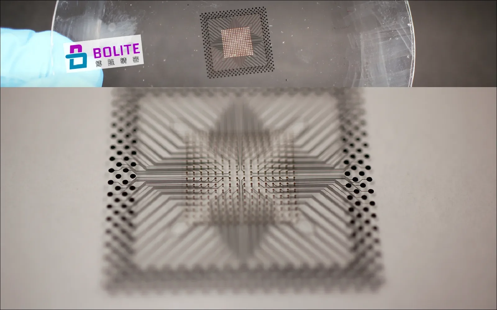 Laser-drilled sapphire wafer with fan-out circuits