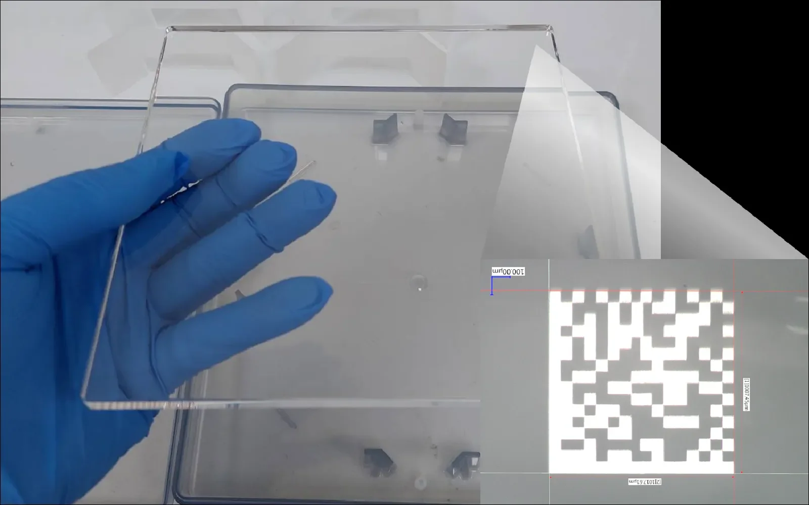 Close-up view of embedded micro QR codes in quartz