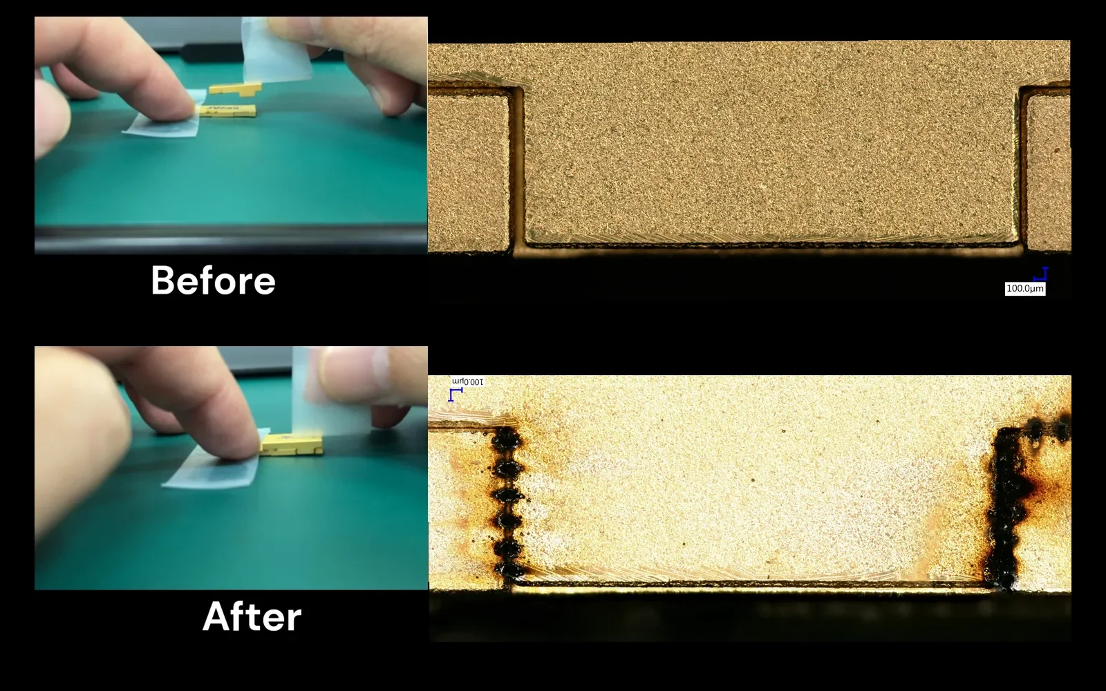 Before-and-after Kovar-to-Kovar laser hermetic welding