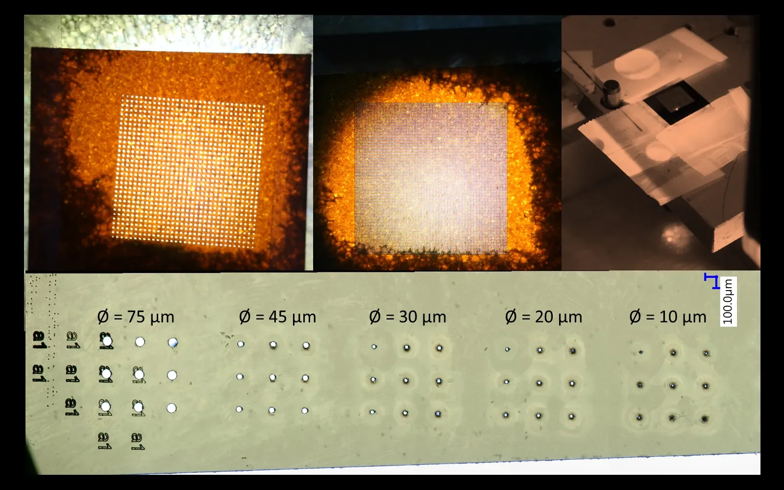 High-density through-hole array laser drilled on silicon carbide