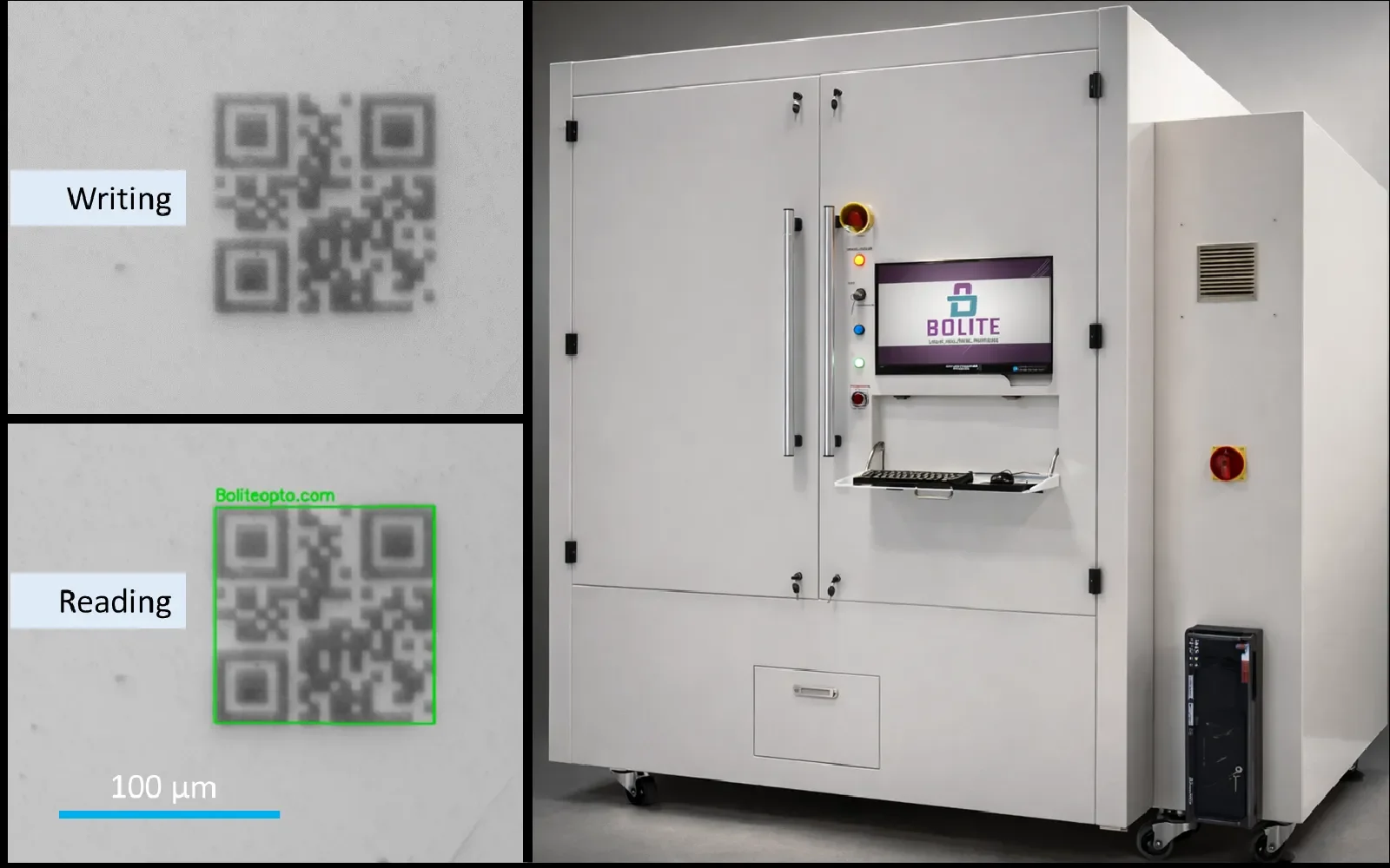 Micro QR code laser marking on silicon, glass, MEMS, lens, and...