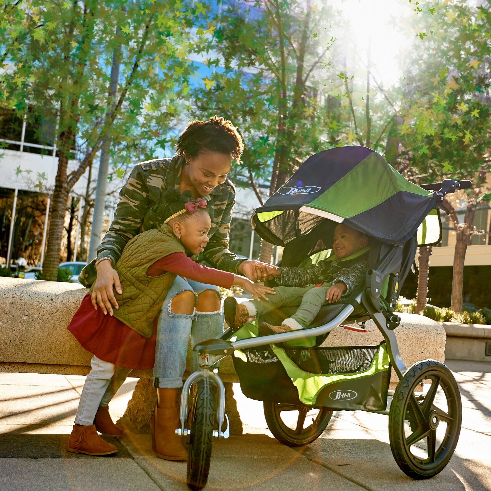 green bob stroller