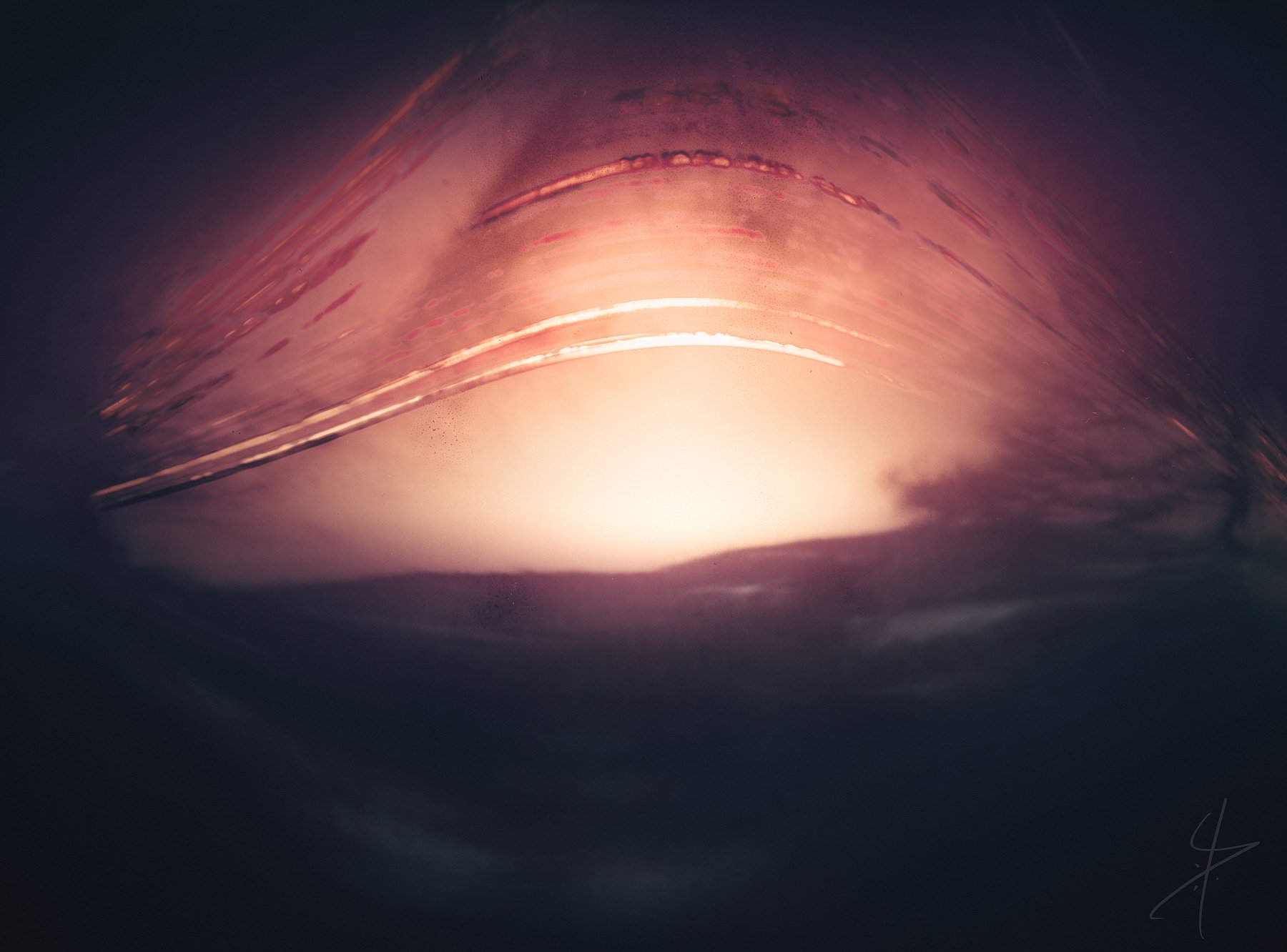 Crossroads Baker solargraph by Daniel Laan of Laanscapes, with concentric pink and orange sun trails resembling the rising cloud of a nuclear test.