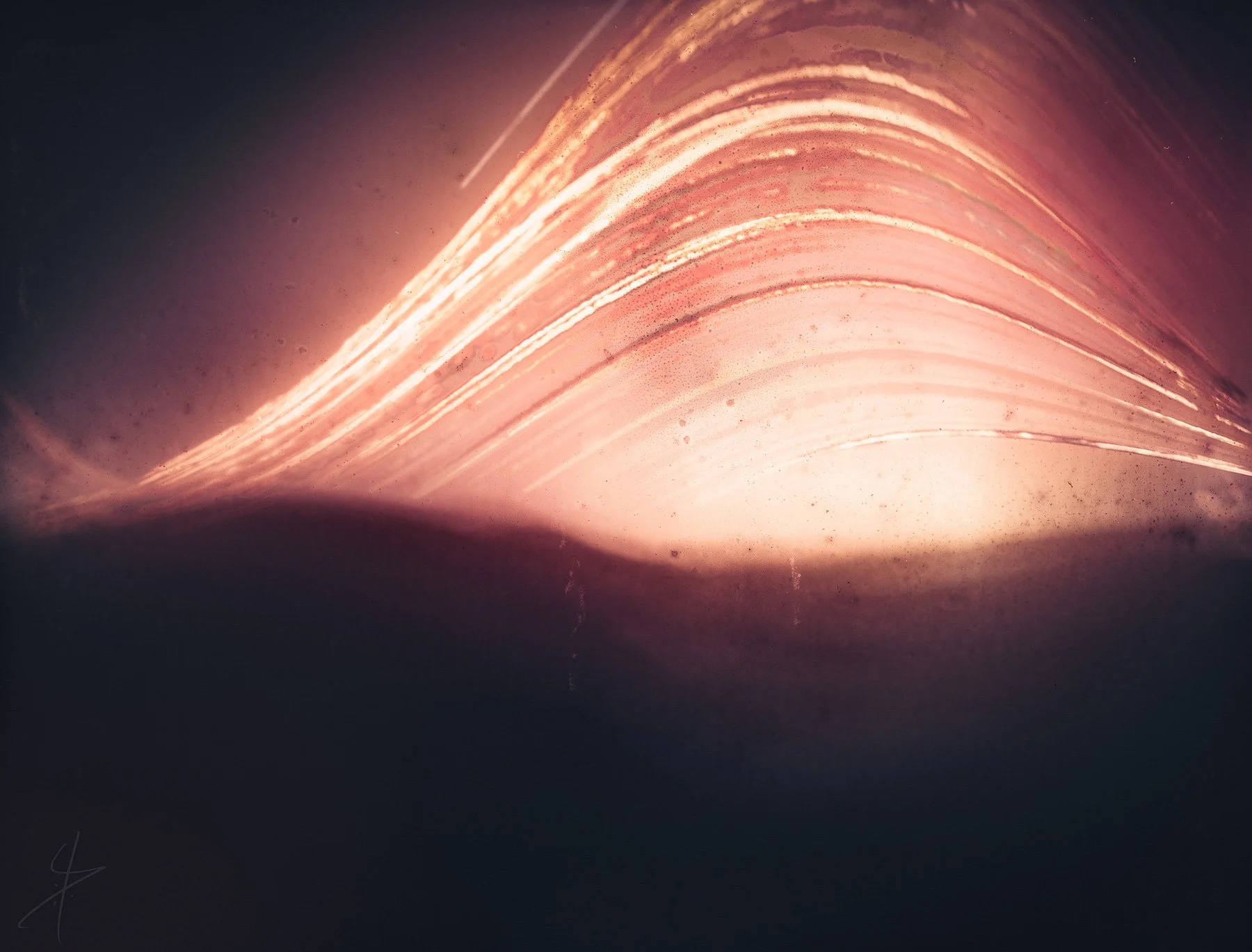 Chagai-I solargraph by Daniel Laan of Laanscapes, with layered pink and orange solar arcs sweeping upward like the expanding force of a nuclear detonation.