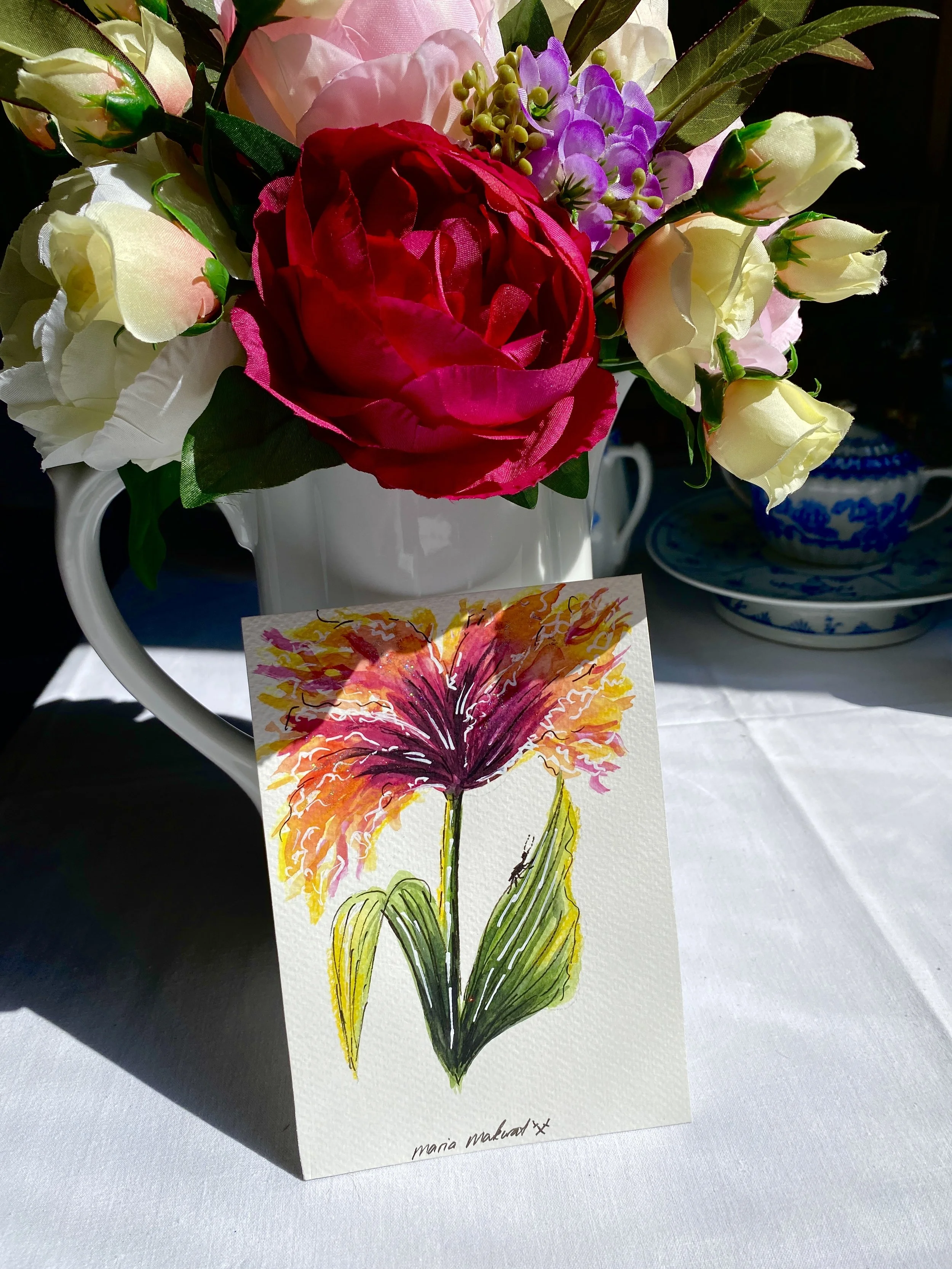 Hand painted flower watercolor greeting card maria makurat arts and handicraft lifestyle