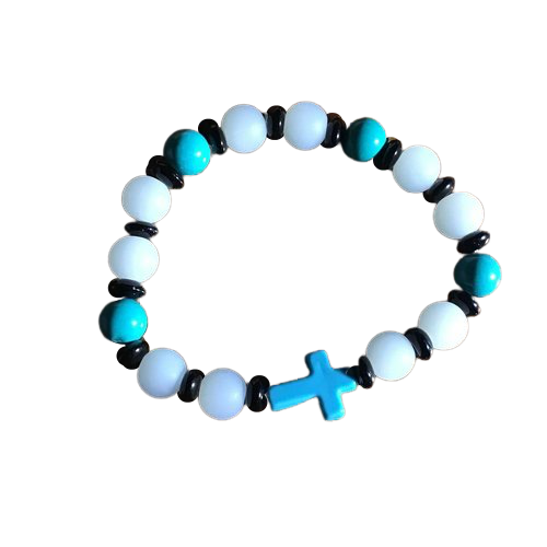 Petite White &amp; Teal Cross Gemstone