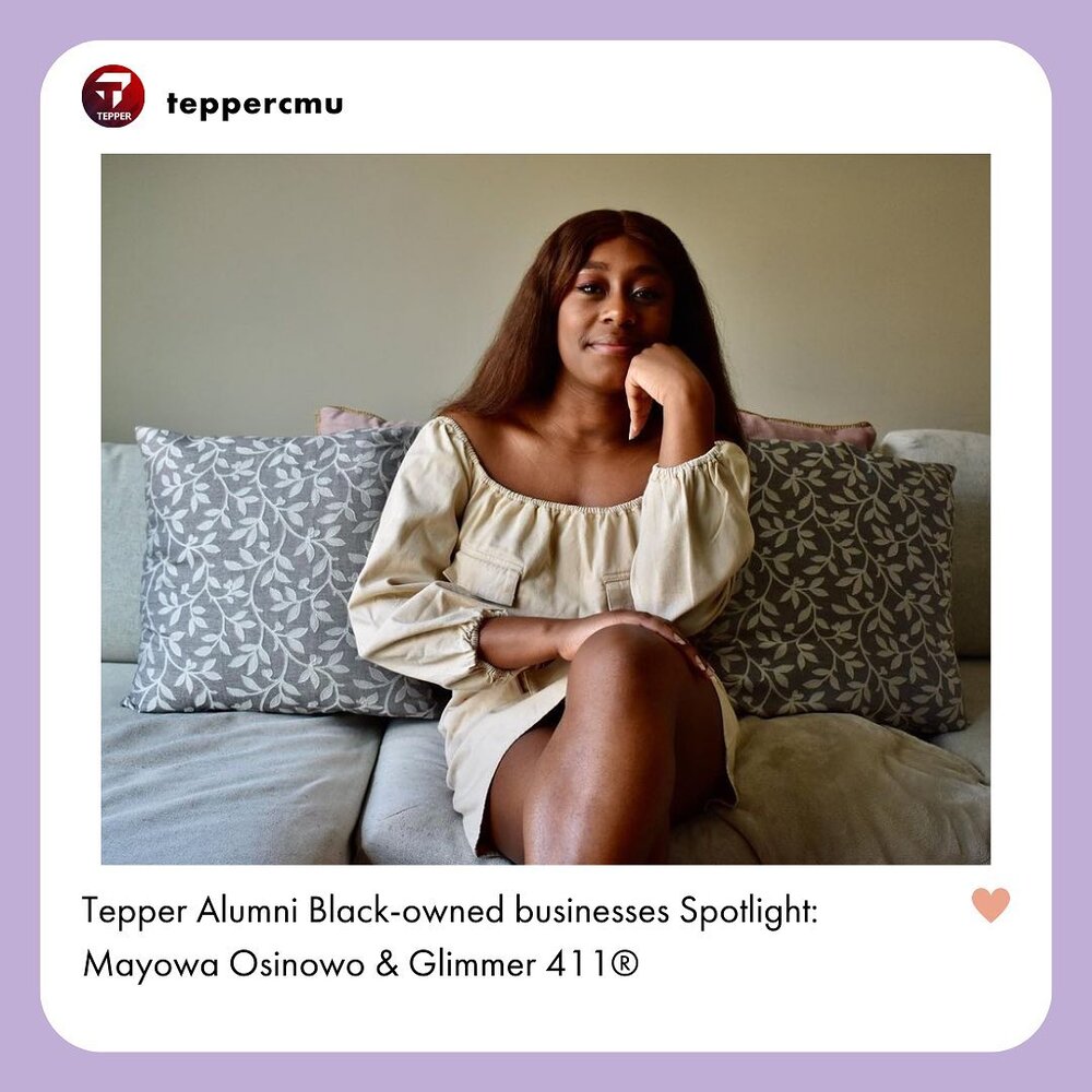 We and our CEO &amp; Founder 💼 (Mayowa Osinowo) were featured in @teppercmu's  Alumni Black-owned businesses Spotlight! 🤩

Check out the feature on @teppercmu's page. 📖

&mdash;⁣⠀
#G411 #Glimmer411 #hairtech #teppercmu #G411Press #G411Features #bl