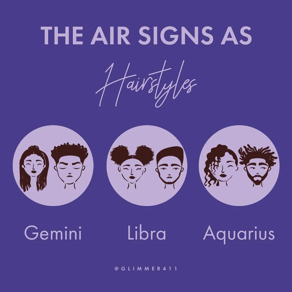 Zodiac signs as hairstyles 💇🏾💇🏾&zwj;♀️ (pt. 4) Next up is air! 💨

Find your sign or tag a friend in the comments!👇🏾

&mdash;⁣⠀
#G411 #Glimmer411 #hairtech #naturalhairzodiac #zodiacsigns #hairhoroscope #naturalhairhoroscope #horoscope #geminiz