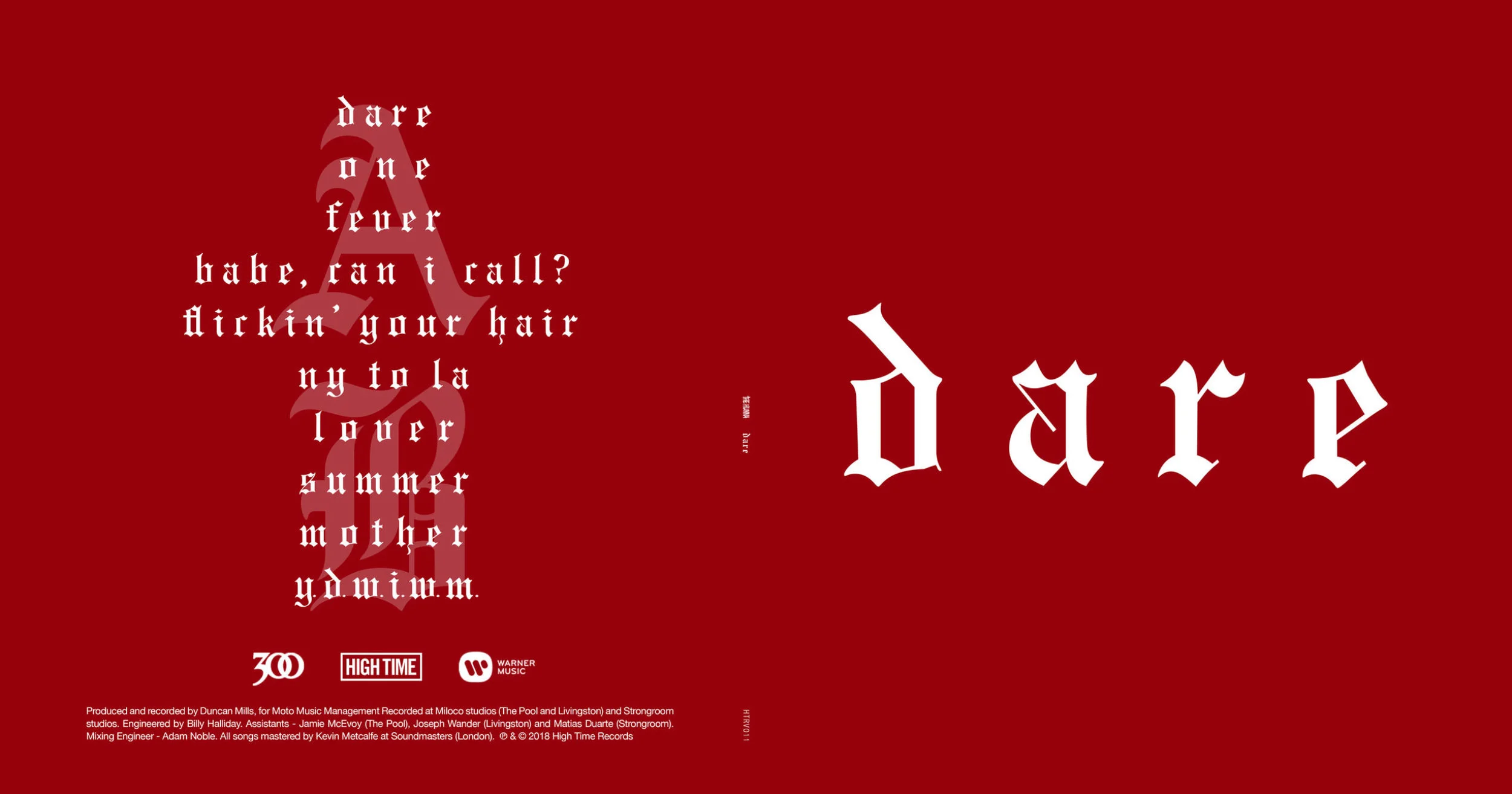 Designed and headed up the physical production of The Hunna album - DARE