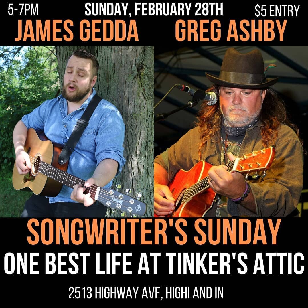 Today! Heading back to @onebestlifeattinkersattic for Songwriter's Sunday with my guest Greg Ashby. Come join us, and bring your original songs with you! #localmusic #supportlocalmusic #countrymusic #americana #singersongwriter #acoustic #folkmusic #