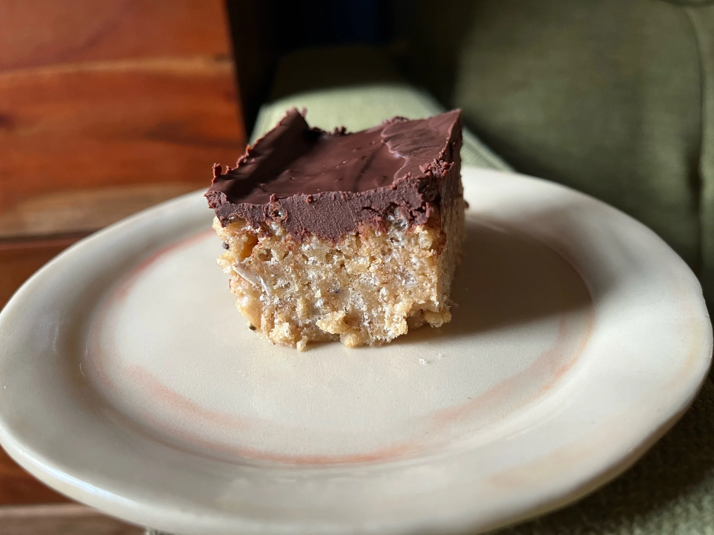 TAHINI CRISPY TREATS WITH CHOCOLATE GANACHE