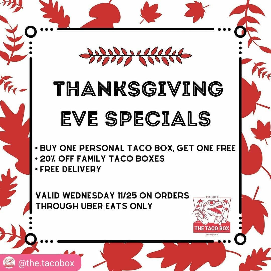 Check out our Thanksgiving Eve specials from @the.tacobox ⬇️ 

#repost

&bull; &bull; &bull; &bull; &bull; &bull; &bull; &bull; &bull; &bull; 

We're showing our customers how THANKFUL we are with some Thanksgiving Eve specials! Relax before the big 