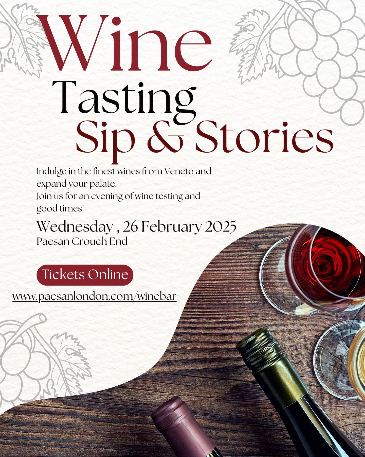 For the evening, we&rsquo;ve curated a delightful selection of six wines&mdash;including one sparkling, one white, one ros&eacute;, and three reds&mdash;all handpicked from the beautiful Veneto region to give you a true taste of its diversity.

To co