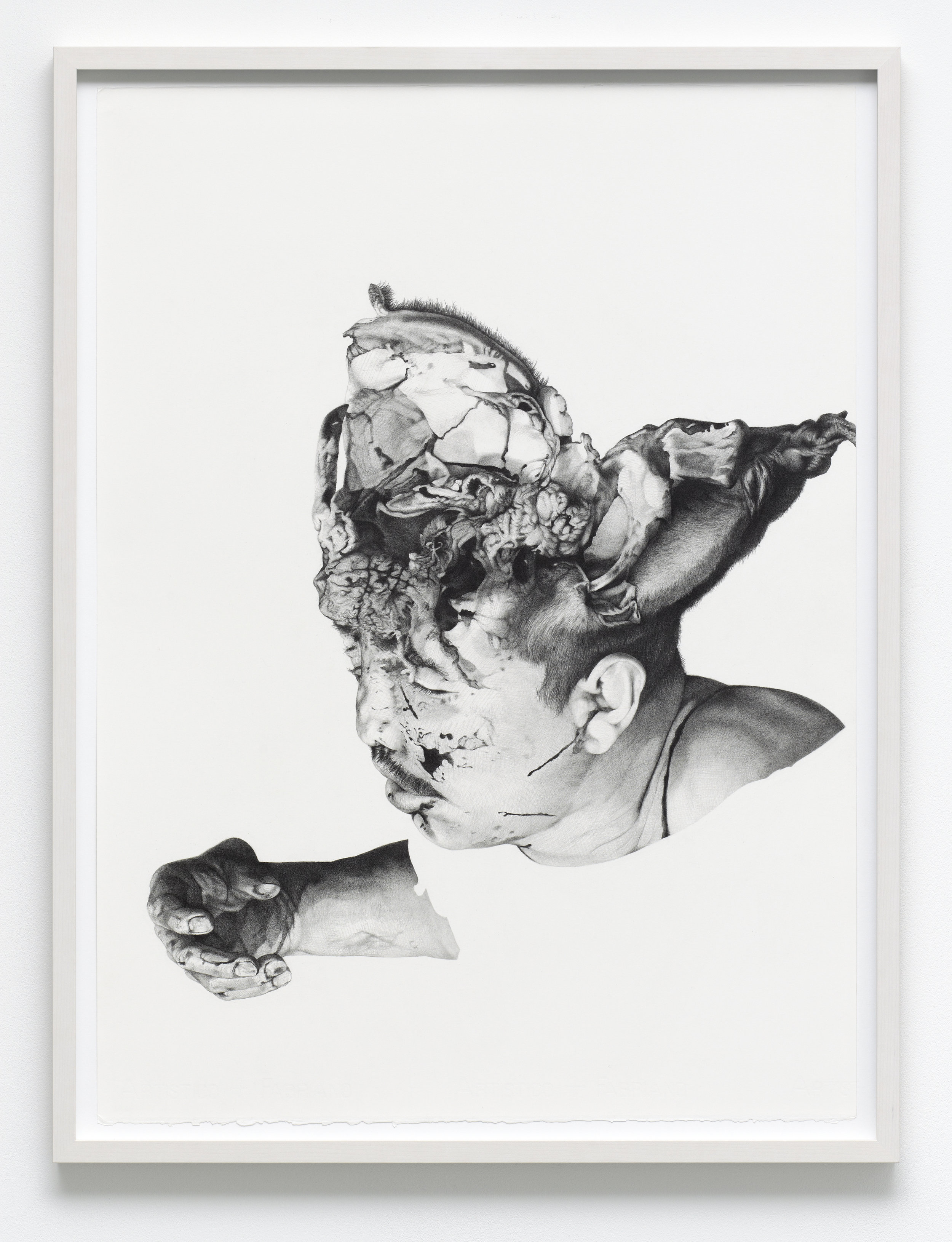  “post-human (unidentified, Nuevo Laredo, 2011)” graphite on paper, 56 x 76 cm, 2012. 