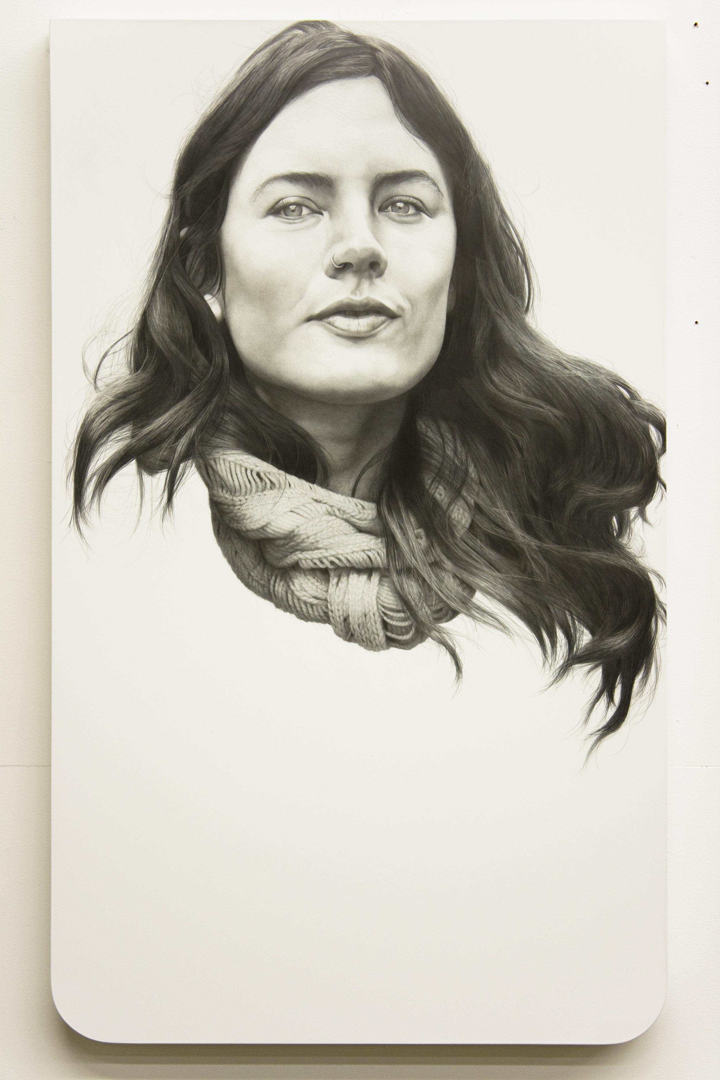  “portrait (Camila Vallejo)” graphite and gesso on muslin, 62 x 102 x 5 cm, 2011. 