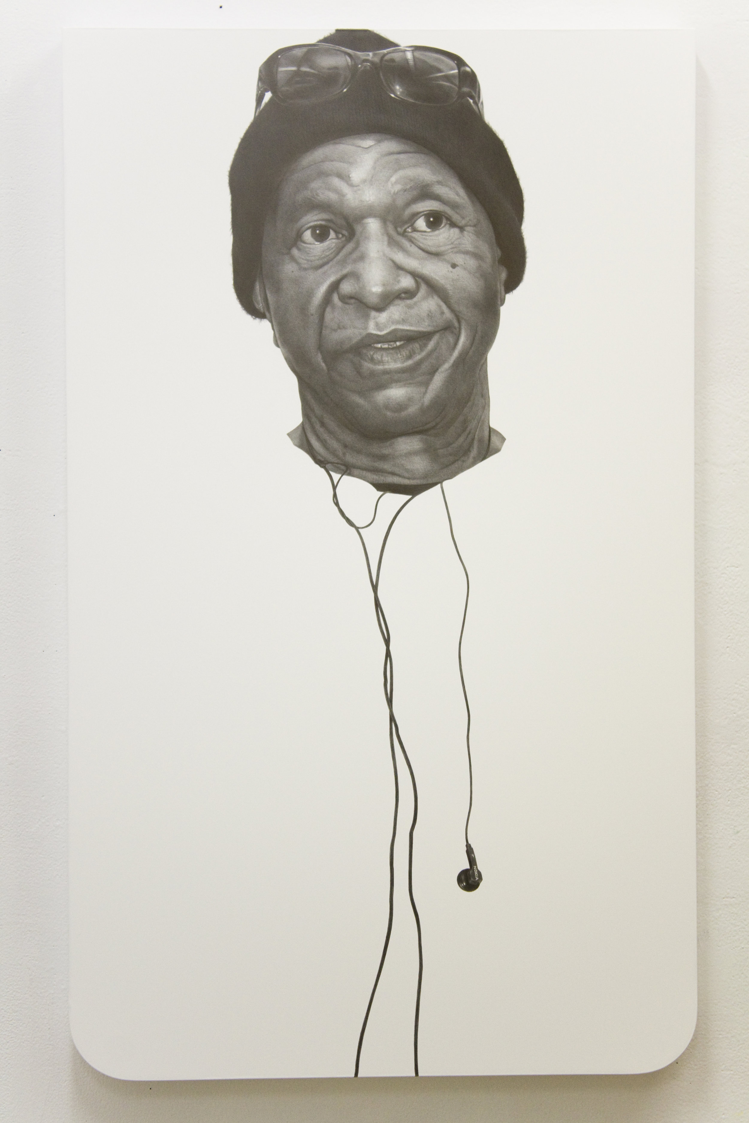  “portrait (Robert Hillary King)” graphite and gesso on muslin, 62 x 102 x 5 cm, 2012. 
