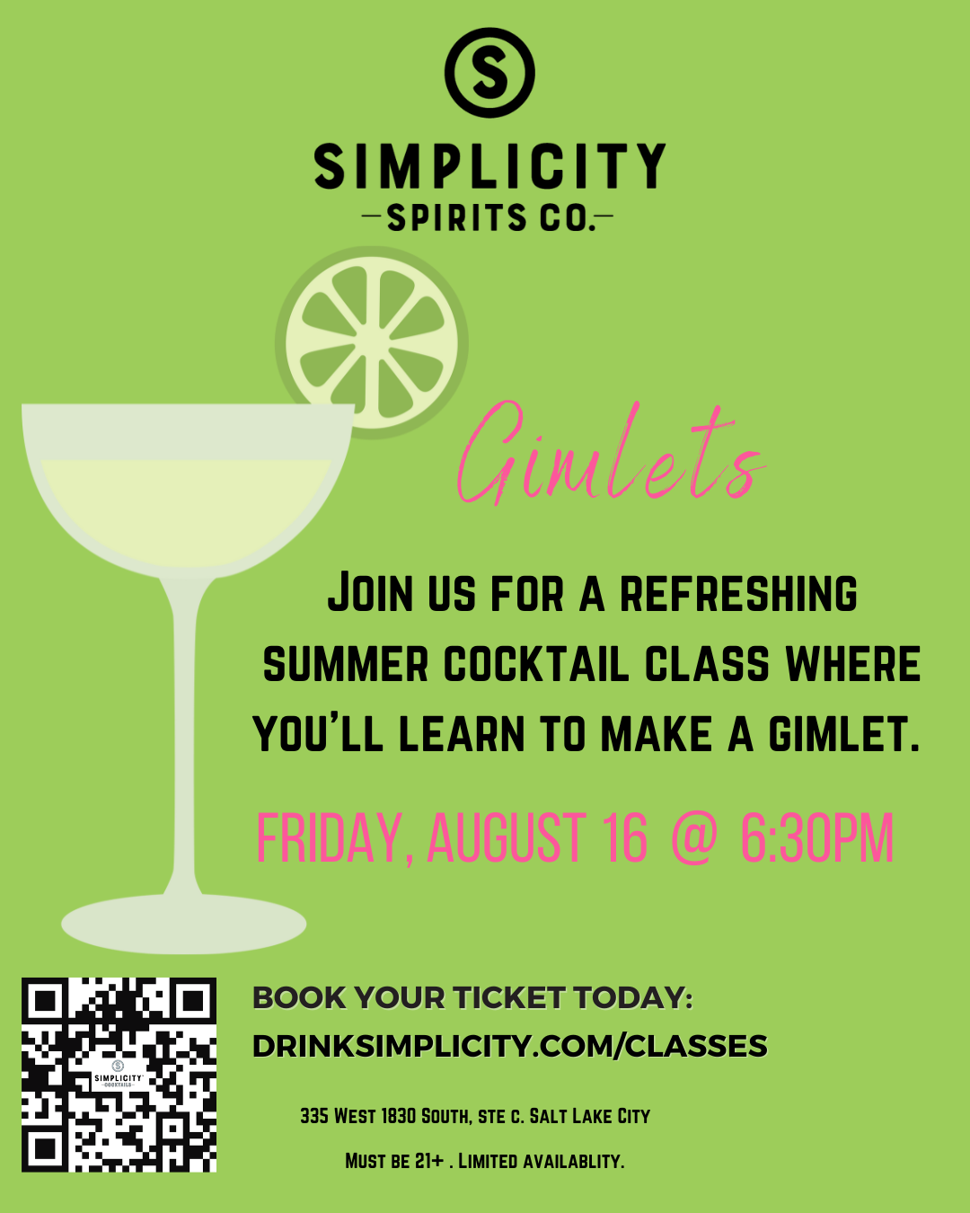 Summer Cocktail Class: Gimlets - Aug 16th