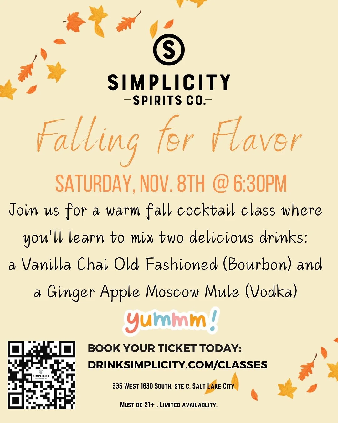 One week til November and 2 weeks til our first November Cocktail Class! Can you believe it? Time is flying, so get your tickets soon! 🍂