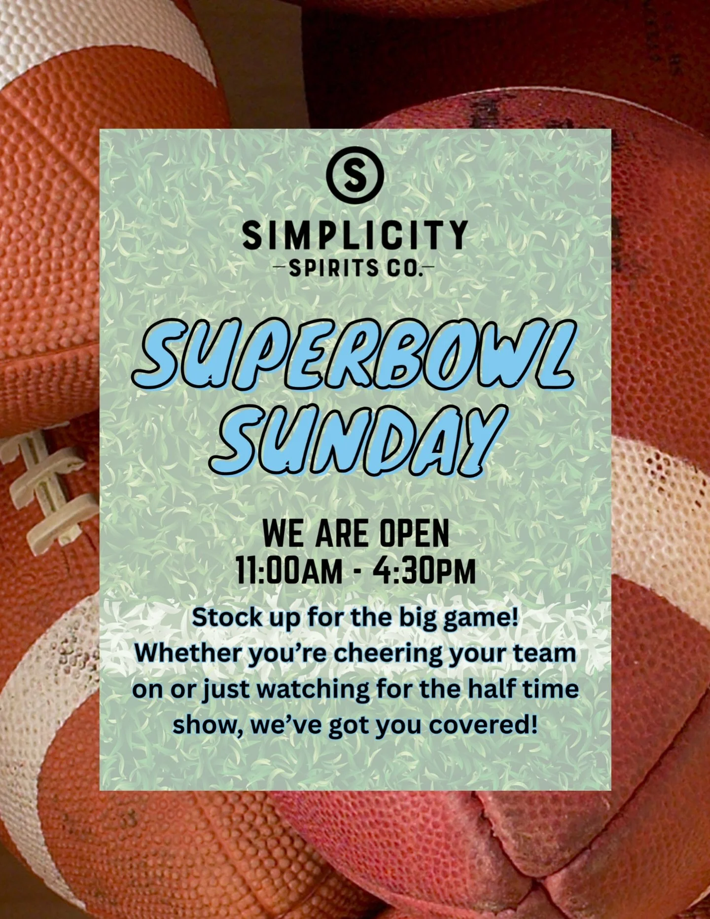 We will be open on gameday! Feel free to stop by before then of course, but we&rsquo;ll be here if you forget something 🏈