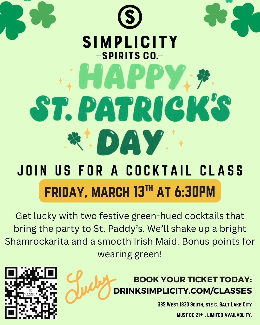 Join us for a St Paddy&rsquo;s Day Cocktail Class, happening two weeks from Friday! Tickets are available at drinksimplicity.com 🍀