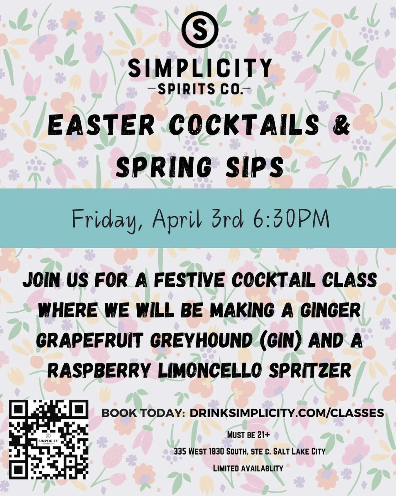 There are only 12 spots left for this seasonal cocktail class, happening this Friday at 6:30pm! Get your tickets before they&rsquo;re gone! 🌷