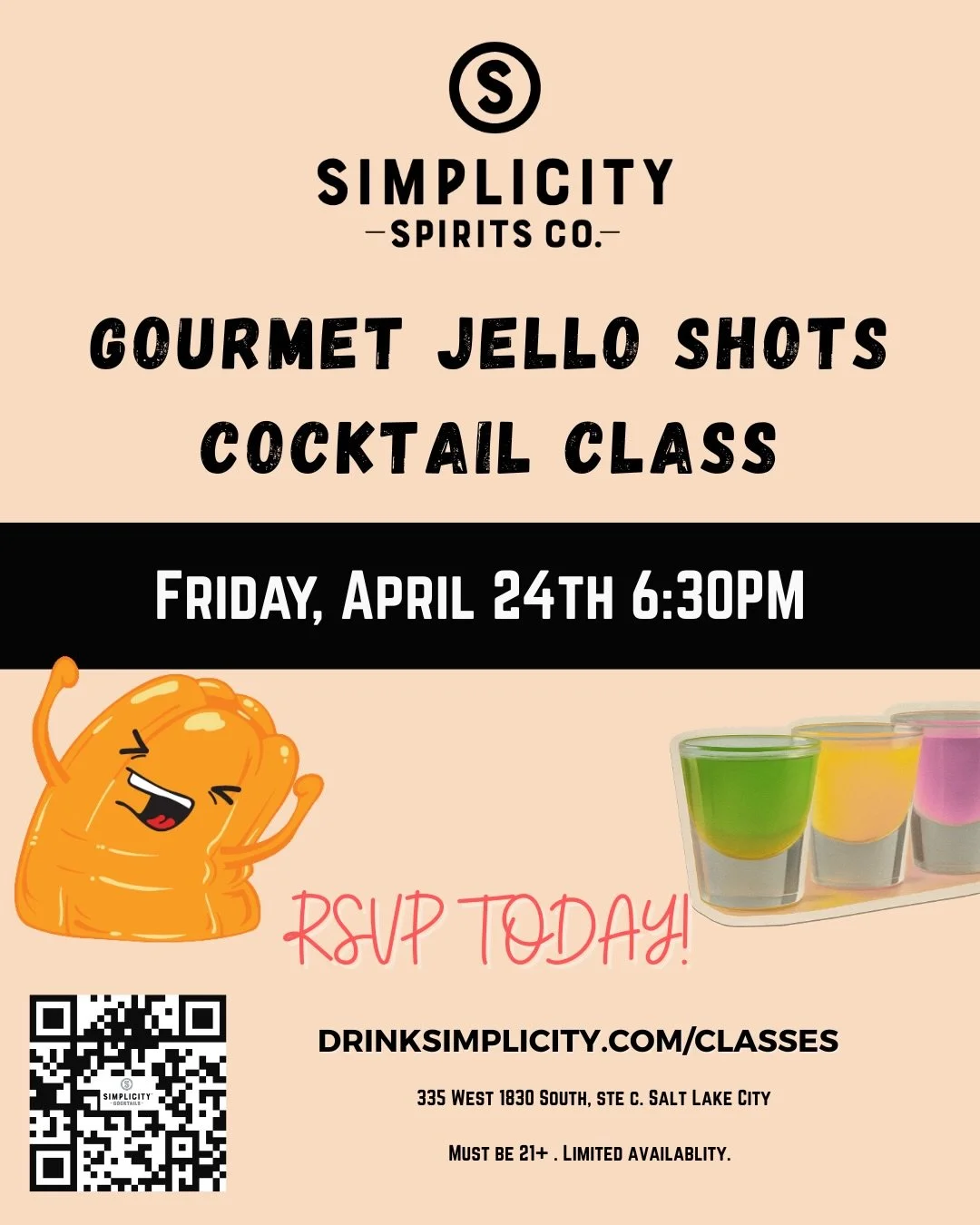 Join us for a Jello Shot Class! These are always a hit, so make sure to sign up today! 🧡