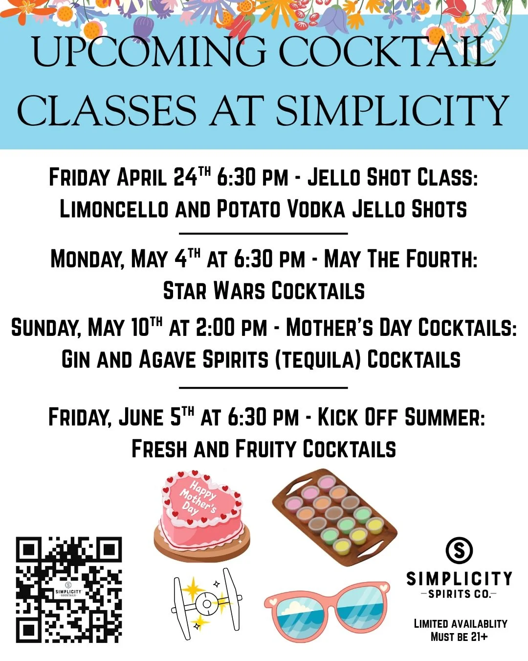 Get your tickets now for these classes before they sell out! Starting with Jello Shots this Friday! 🥳