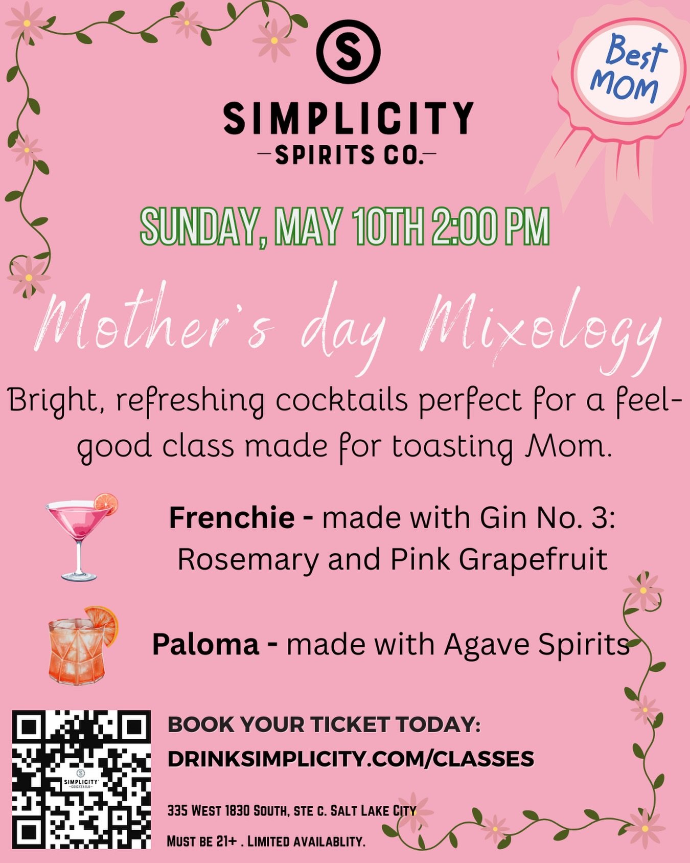 Cheers to moms everywhere 🥂 Celebrate Mother&rsquo;s Day at Simplicity this Sunday 💖