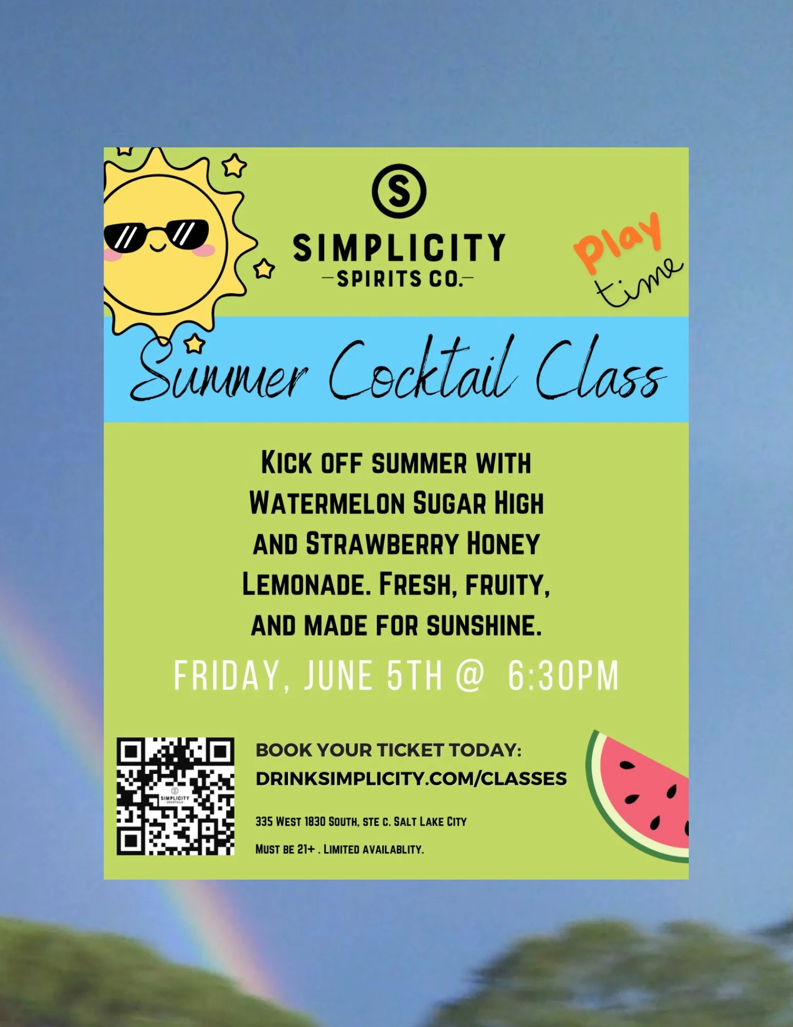 Kick off Pride Weekend in SLC with a summer-themed cocktail class on Friday night! 🏳️&zwj;🌈🏳️&zwj;⚧️