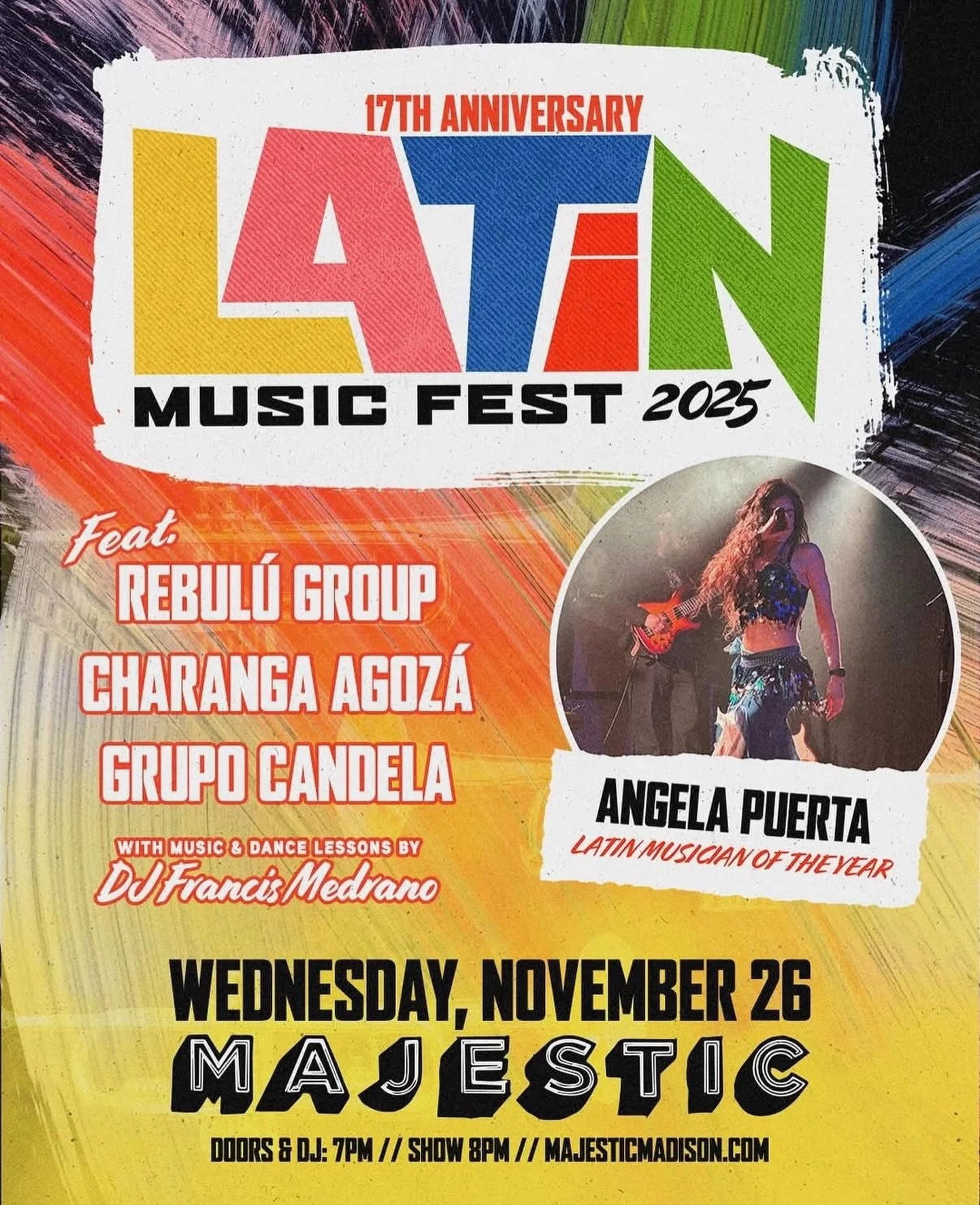 Join us at Latin Music Fest on Wednesday Nov 26 at the Majestic Theatre! We&rsquo;re celebrating 20 years of Grupo Candela, and I&rsquo;m so honored to hit the stage with the full band plus a lineup of amazing guest musicians. Expect salsa, cumbia, m
