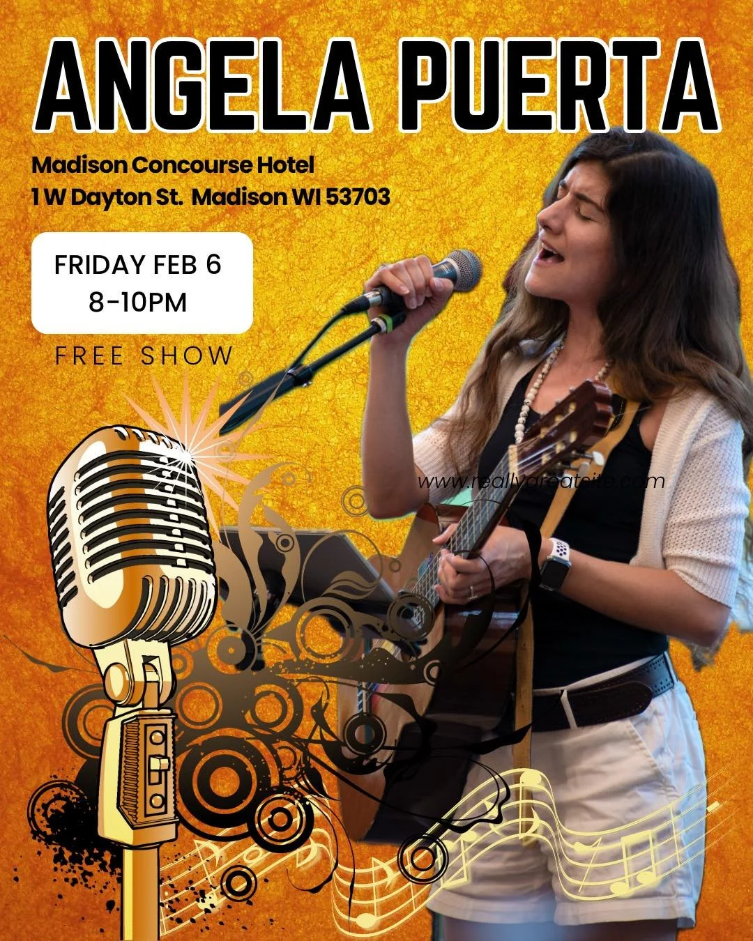 Join me for a FREE solo show at the Madison Concourse Hotel ✨

📍 Madison Concourse Hotel
1 W Dayton St, Madison
🗓 Friday, Feb 6
⏰ 8&ndash;10 PM

I&rsquo;ll be playing a mix of genres &mdash; from Latin rock/pop vibes to upbeat tunes like cumbia and
