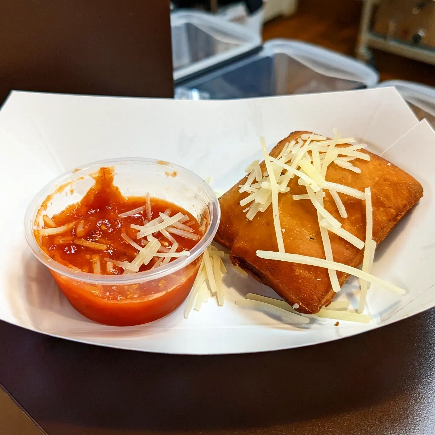 Got to try a new savory beignet from @beignetallday2022  I had just the right amount of spice and it paired perfectly with the marinara sauce.