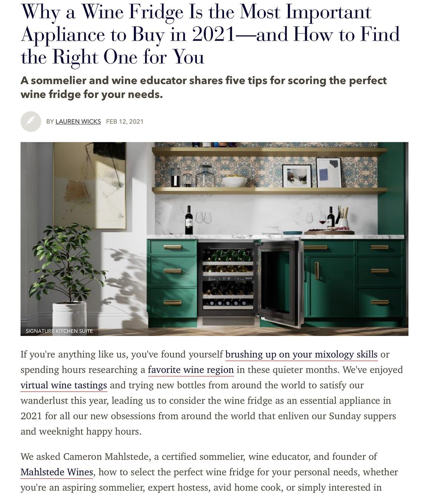 Thanks to Veranda Magazine (@verandamag) and @lo_wicks for featuring some of our thoughts on wine fridges! If you&rsquo;re shopping for a new one or upgrading your current situation, definitely check out the piece! 
.
.
.
.

#wine #winefridge #wineof