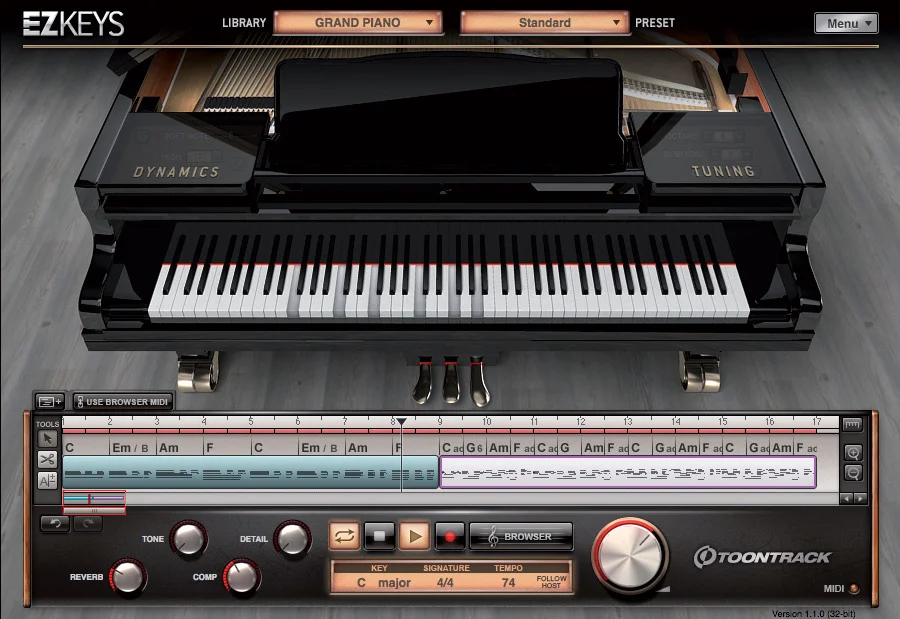 Addition of Toontrack EZkeys Studio Grand Songwriting Software and Virtual Grand Piano