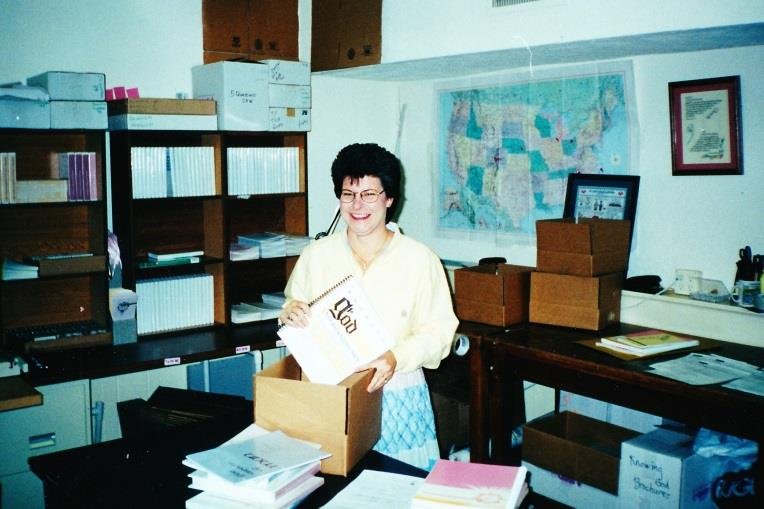   Here is Woody in 2000 in our first office location on the Waxahachie square, unpacking the first edition of  Knowing God and Understanding Men.   &nbsp;  