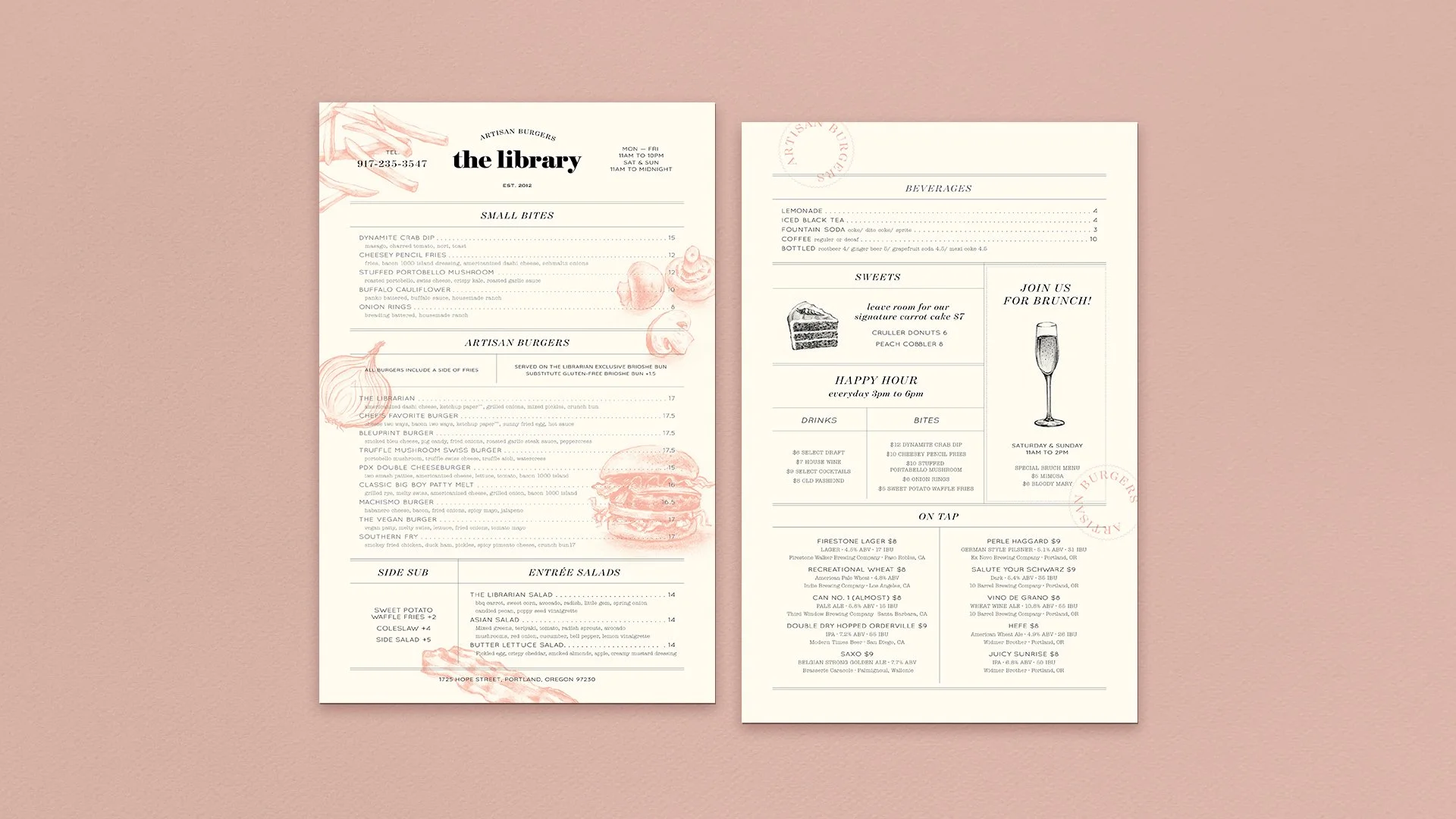 A menu design for restaurant featuring vintage hand-drawn illustrations