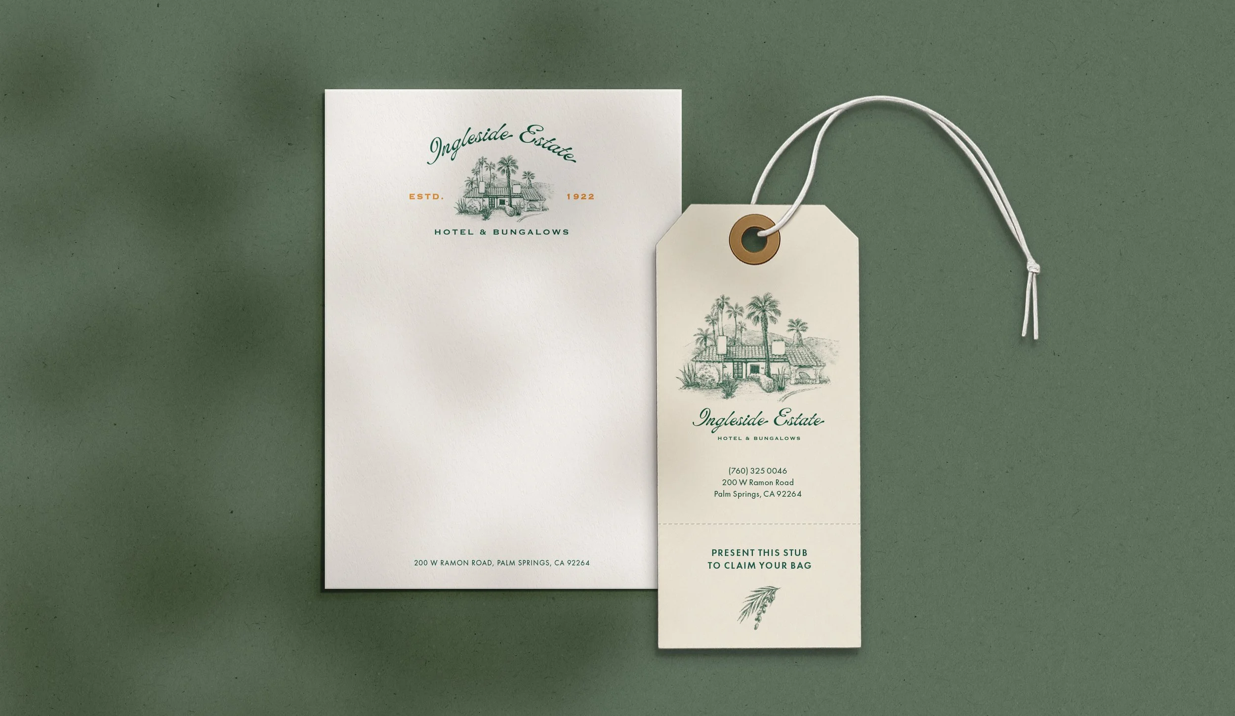 Hotel stationery and collateral design for Ingleside Estate