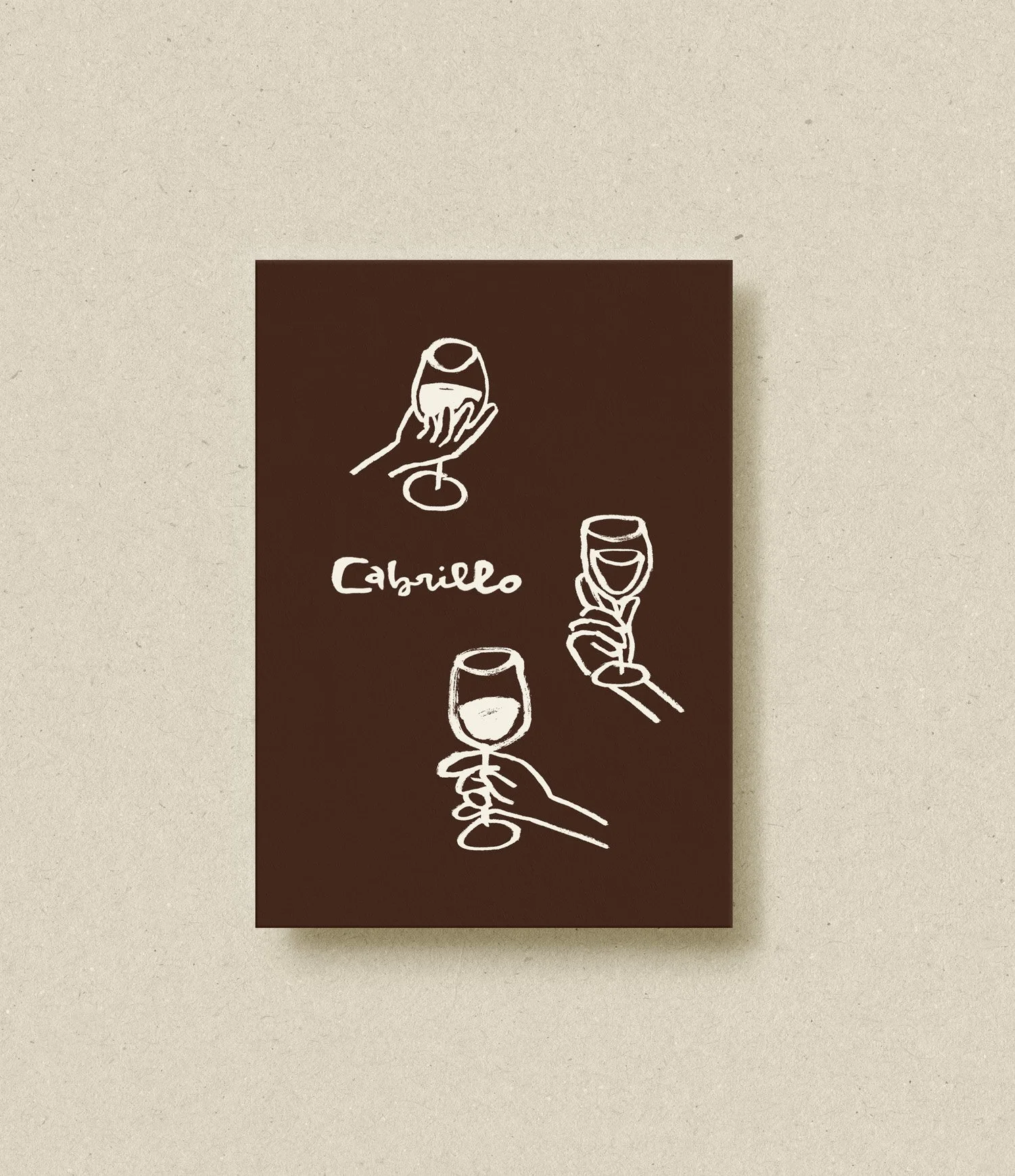 A illustration of wine glasses and a hand holding a glass, a branding for Cabrillo at Downtown Proper Hotel