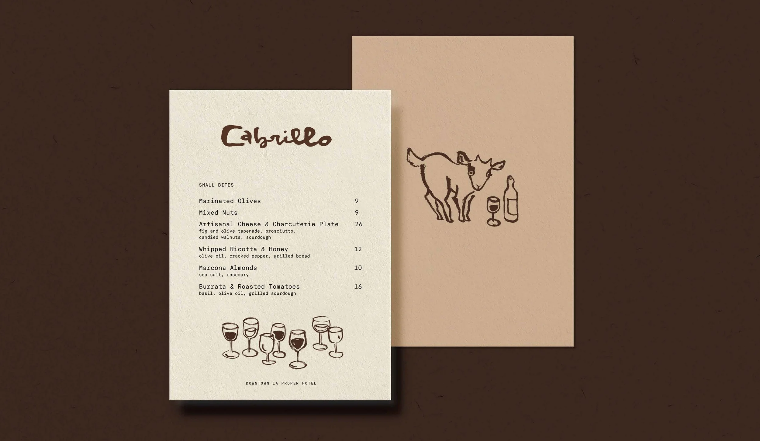 Menu design with hand-drawn illustration for Cabrillo at Downtown Proper Hotel
