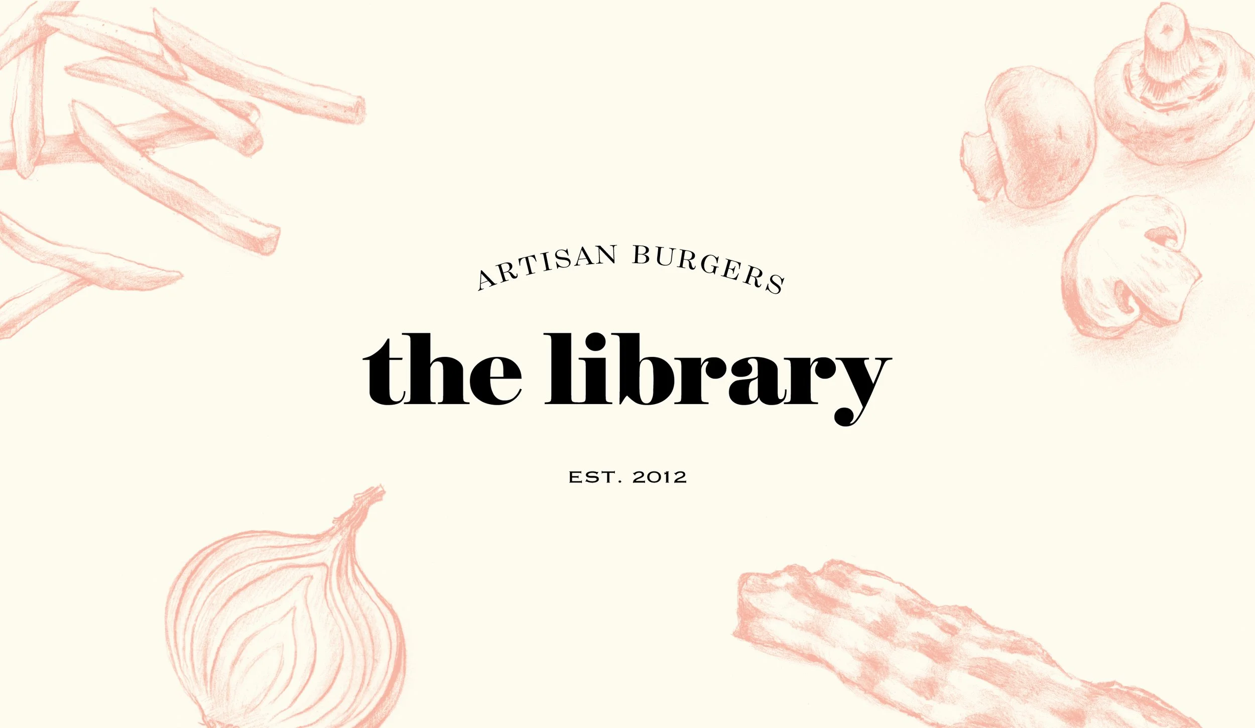 Artisan burger restaurant The Library logo design